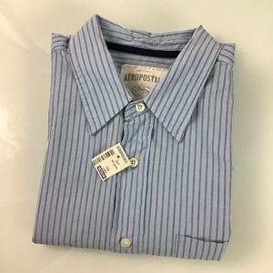 Aeropostale Long Sleeve Stripes Lake Blue button up shirt men Size M NWT